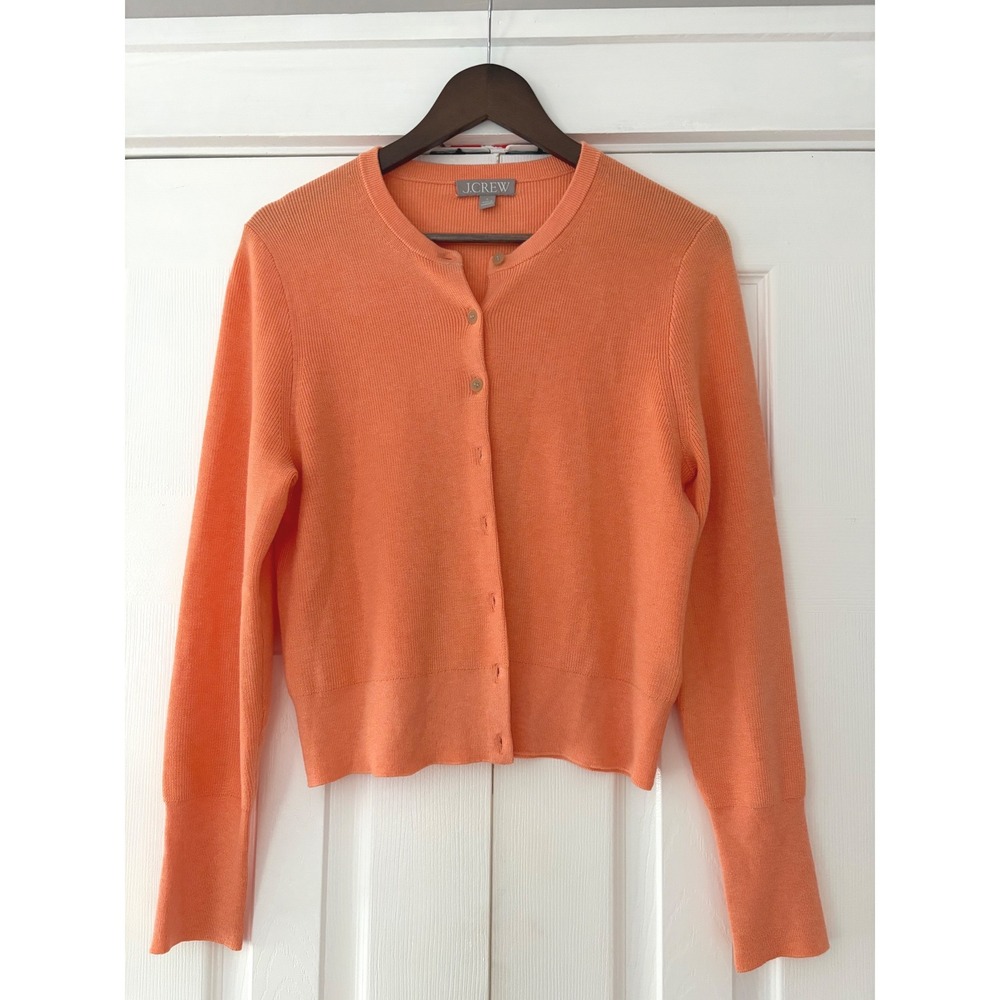 J.Crew Women Orange Lyocell Silk Blend Button Front Cardigan Sweater Large